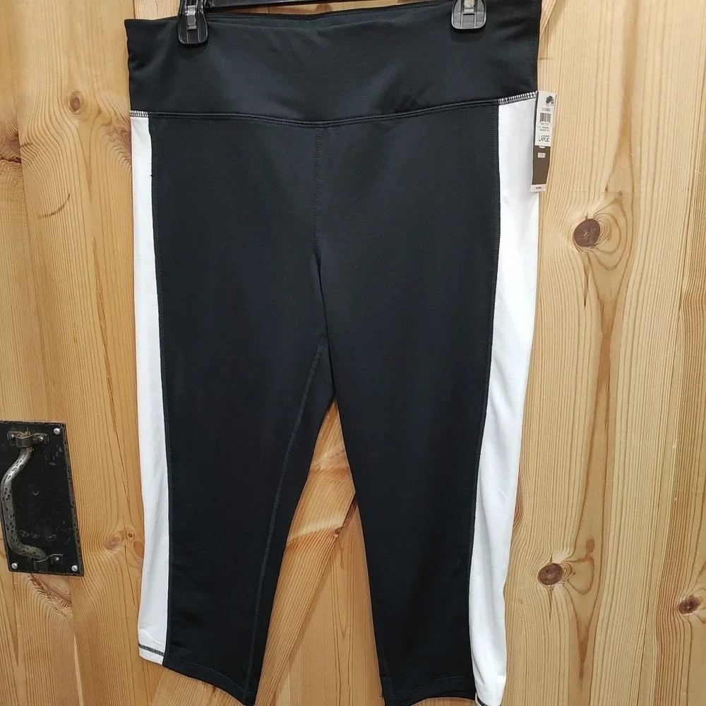 ID Ideology Women‎ Colorblock Crop Leggings Black White Sz Large Rapid Dry Flex